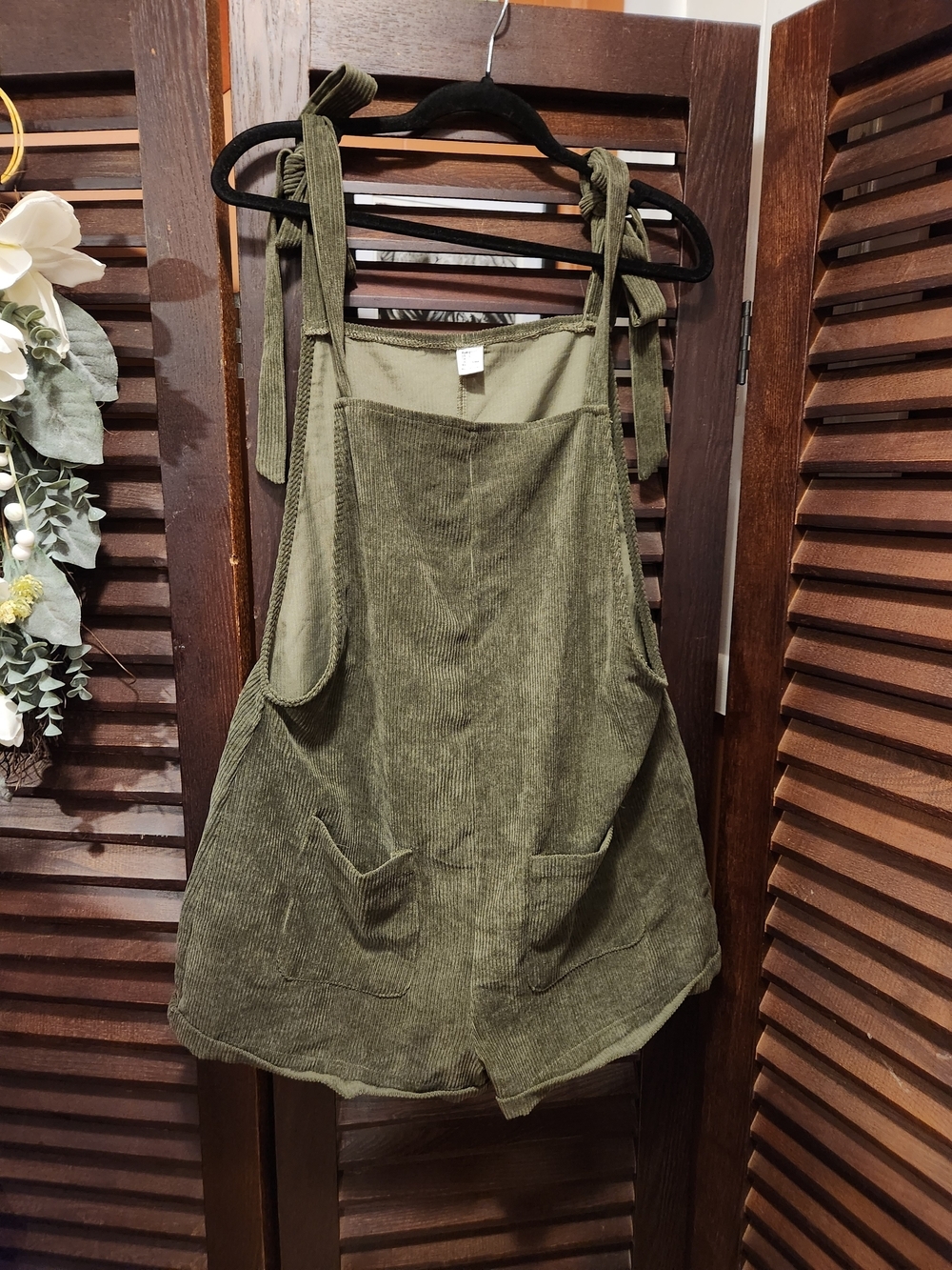 H&M Olive Green Corduroy Tie-Strap Romper